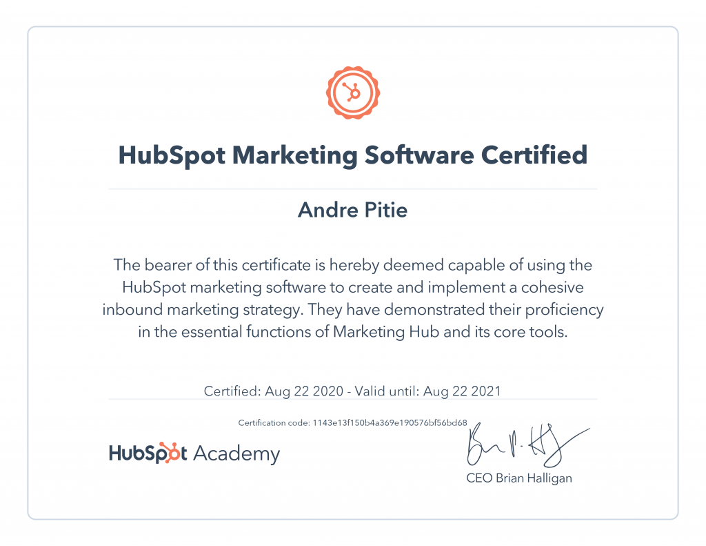 Hubspot Marketing Software Certified